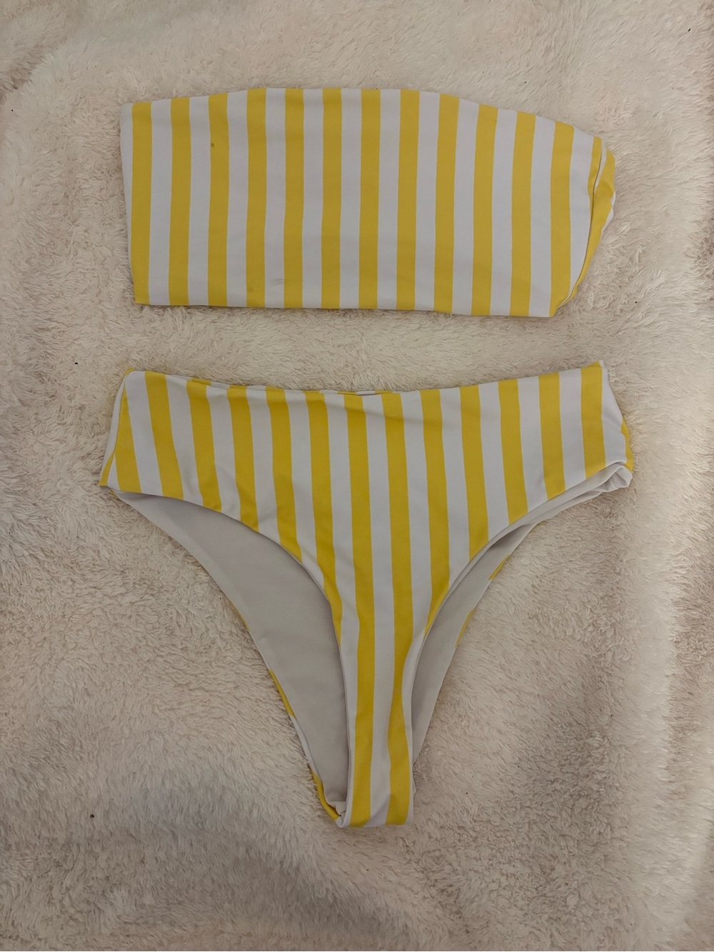 Yellow and White Striped Bandeau Bikini Set